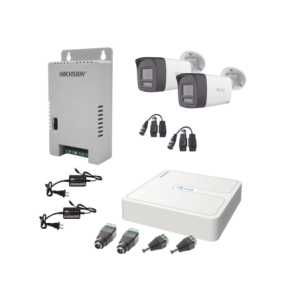 Kit HiLook Audio Bidireccional TurboHD 1080p / DVR 4 Ch / 2 Camaras Bala ext con Bocina y Microfono Integrado / 2 Fuentes de Pod