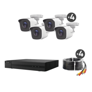 KIT TurboHD 1080p / DVR 4 Ch / 4 Camaras Bala de Metal / H.265+ / 1 Fuente de Poder Profesional / Accesorios de Instalacion