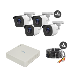Kit TurboHD 720p / DVR 4 Ch / 4 Camaras Bala de Metal / 4 Cables 18 Mts / H.265+ / 1 Fuente de Poder Profesional / Accesorios de